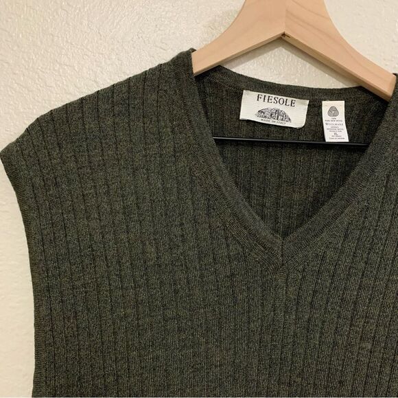 FIESOLE VEST MENS XL GREEN 100% NEW WOOL MERINO EXTRA FINE RIBBED KNIT VEST. - Picture 3 of 12